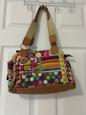 Lily Bloom colorful Bag with Tan Trim, purple interior